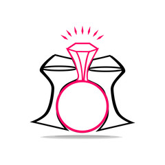 Two glasses clink glasses in honor of the engagement. Logo for the bride. Wedding champagne.