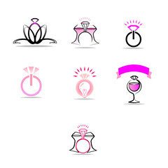 A set of logos on the theme of a wedding party, a bachelorette party. Preparation for the engagement of the bride.