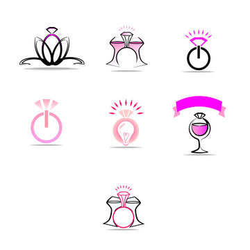 A set of logos on the theme of a wedding party, a bachelorette party. Preparation for the engagement of the bride.