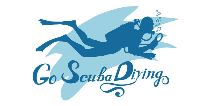 Scuba diving logo. Diver with scuba . Scuba-diving. Vector diver character.