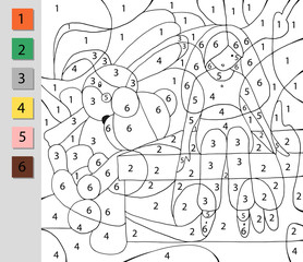 Coloring by number, education game. A challenge for junior schoolchildren. Vector file contains a layer witn the answer.