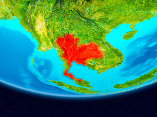 Satellite view of Thailand in red