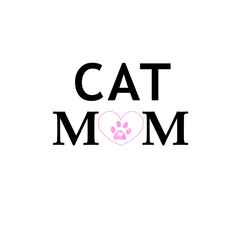 Pink paw print and heart. Cat mom text. Happy Mother's Day background