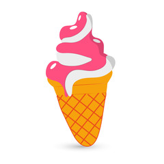 Ice cream in a waffle horn on a white background.