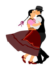 Hungarian folk dancers couple vector. Germany folk dancers couple. Austrian folk dancers couple. East Europe folklore. Couple in love dancing Balkan folk. Folklore event on wedding ceremony.