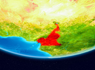 Satellite view of Cameroon in red