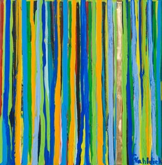 Bunte verlaufene Farbstreifen in blau, grün und orange, Gouache-Gemälde von Carola Vahldiek 