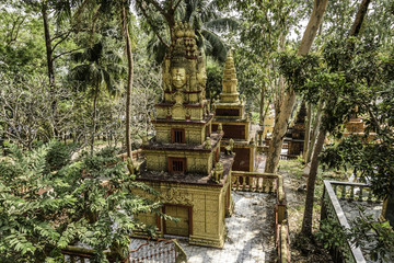 Constructions in tribute to Buddha in the temple Wat Leu Sihanoukville Cambodia