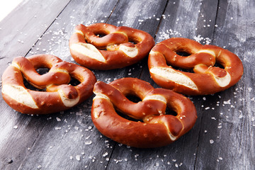 German pretzels with salt close-up on the table.