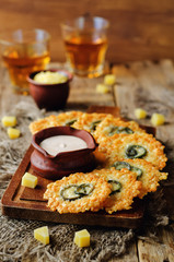 Jalapeno Cheese Crisps with Greek Yogurt Pepper Sauce