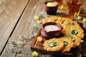 Jalapeno Cheese Crisps with Greek Yogurt Pepper Sauce