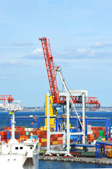 Port cargo crane, ship and container