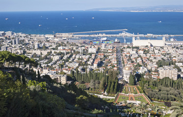 panorama of Haifa Bay and Port on the Mediterranean Coast of Israel