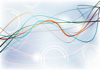 Colorful thin wavy lines. Vector