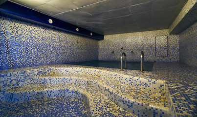 Interior of luxury turkish bath hammam with pool. Traditional Turkish bathroom. Classic Turkish...