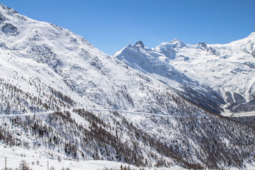 Ski Tracks in a Swiss mountains in Saas-Fee