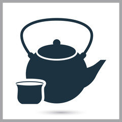 Teapot with tea and a cup simple icon