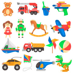 Set of different children's toys color flat icons