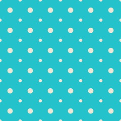 Polka dot seamless vector pattern, white circles on blue background - 197940564