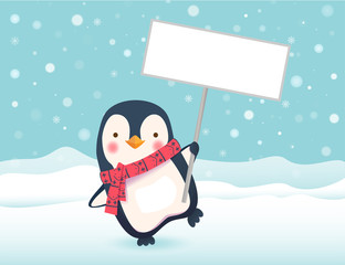 penguin holding sign