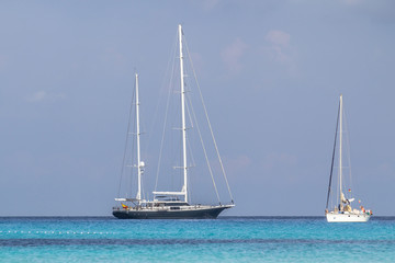 A two mast ship in the sea