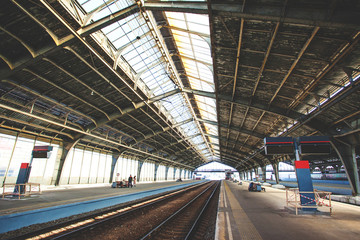 interior of the old railway station, retro toned