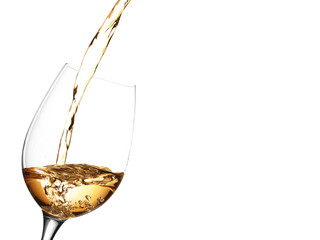 pouring white wine in a glass, isolated