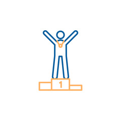 Winner first place standing at the winners podium. Vector thin line icon trendy design