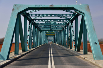 Gryfino, Poland, steel bridge over a river.