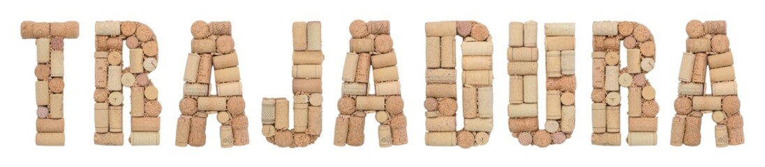 Grape variety Trajadura  made of wine corks Isolated on white background
