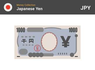Japanese Yen banknone. Paper money 1000 JPY. Flat style. Vector illustration.