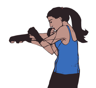 boxing woman, illustration on isolated white background