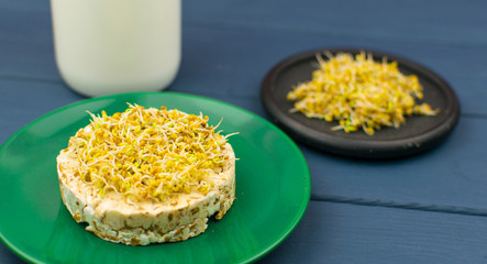Food sprouts-sprouted clover grains on bread.