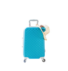 Summer time ,Travel bag and straw hat isolated on white background with clipping path.
