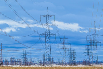 electrical tower. Electroline. Wires with voltage. Electrification.