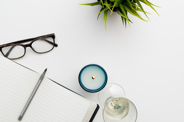 Planning for new business, desk overhead with white space