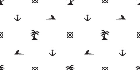 Fototapeta na wymiar anchor shark seamless pattern vector helm boat coconut palm tree island nautical sea ocean isolated tropical wallpaper
