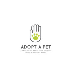Vector Icon Style Illustration of Adopt a Pet Banner, New Owner, Domestic Animal Farm, Hotel, Isolated Minimalistic Object with Human Hand and Animal Paw
