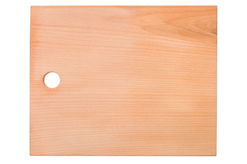 wooden wide cutting board, beech tree, new board on white background