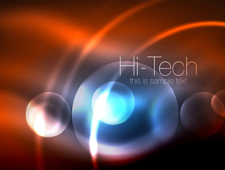 Blurred neon glowing circle, hi-tech modern bubble template, techno glowing glass round shapes or spheres. Geometric abstract background