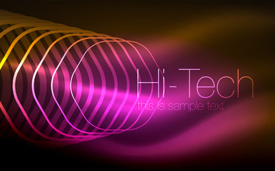 Outline hexagons, glowing geometric shapes, digital techno abstract background