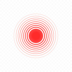 Pain circle. Isolated bold vector red ring from thin to thick. Symbol throbbing pain. Vector illustration on green background.