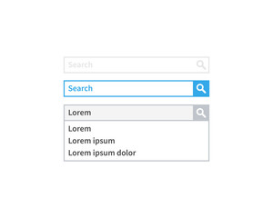 Search bar design, set of search boxes ui - ux design and web site. Flat design, vector illustration on background.