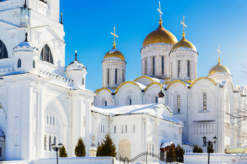 Dormition Cathedral. Famous landmark church in Vladimir city, Russia at winter