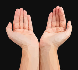 empty cupped hands polygonal triangles
