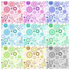 vector set of seamless backgrounds of different colors from abstract snowflake figures