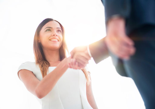 Business woman shaking hand to her partner