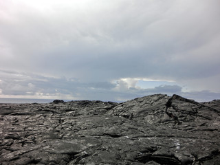 Rugged black lava rock formation Hawaii volcano national park