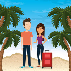 couple in the beach summer vacations vector illustration design