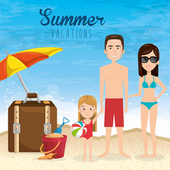 family in the beach summer vacations vector illustration design